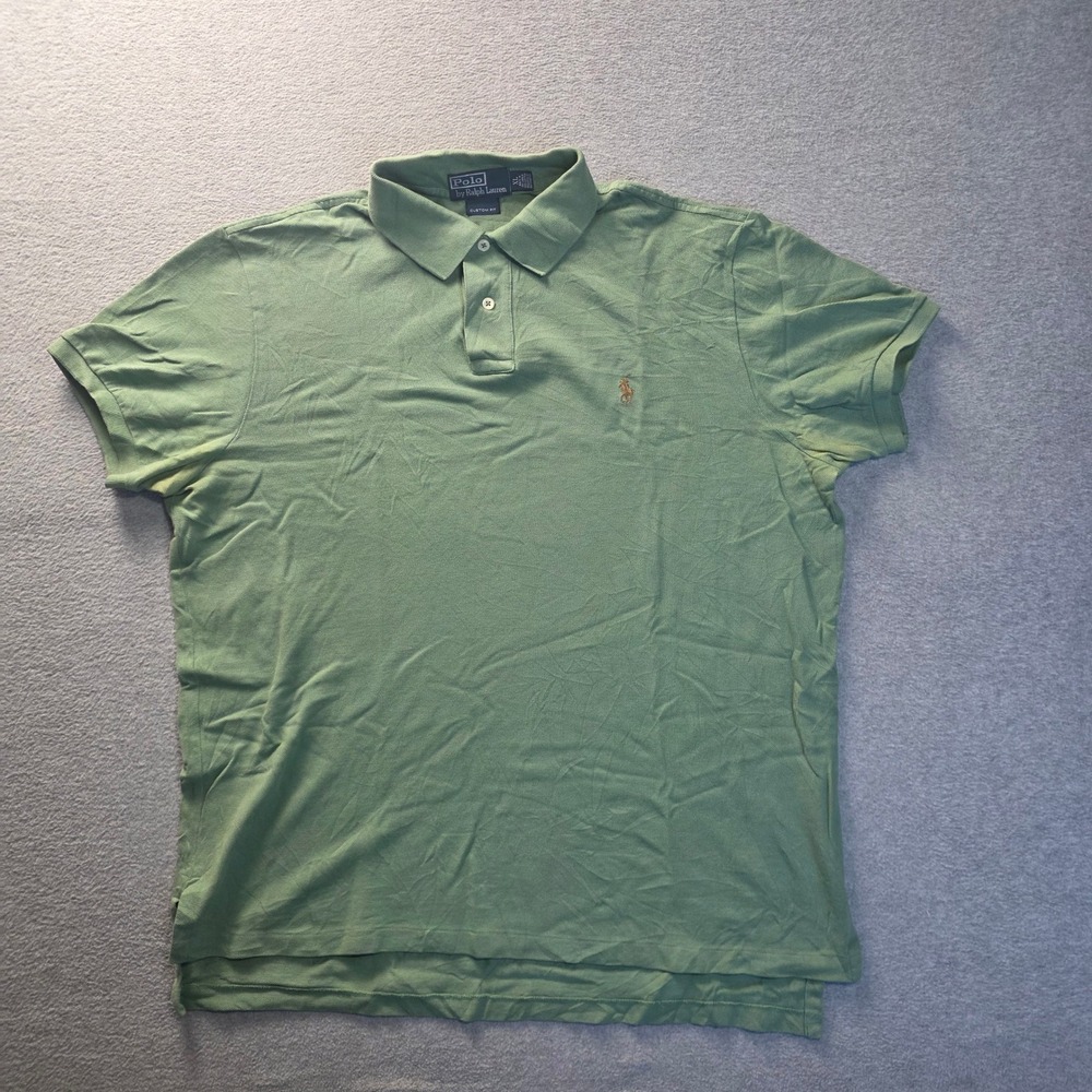 Polo Ralph Lauren Polo Shirt Mens XL Custom Fit Sage Green Orange Pony Logo
